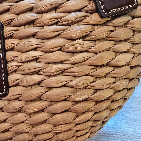 Coach Legacy 10728 Basket Tote Woven Straw Espresso Brown Leather Turn Lock GUC - Picture 16 of 16